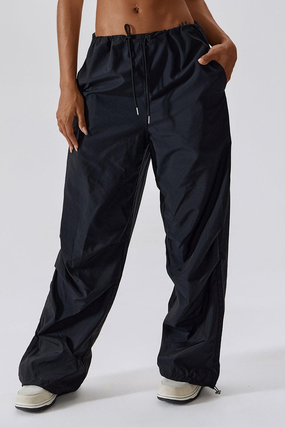 Long Loose Fit Pocketed Sports Pants - Olive Ave