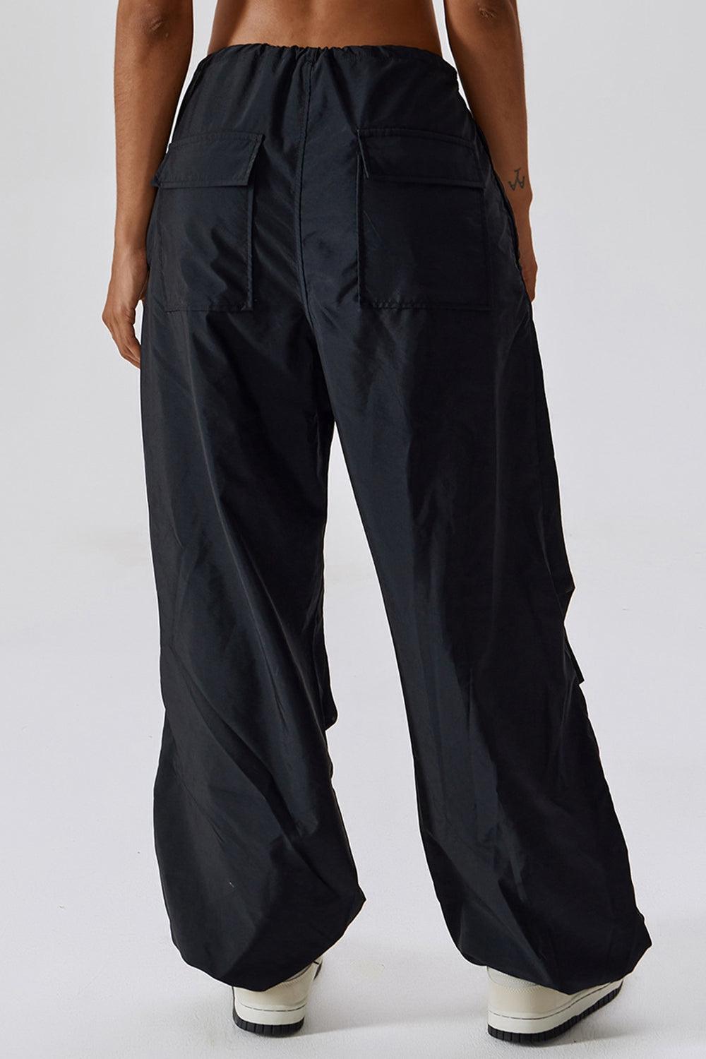 Long Loose Fit Pocketed Sports Pants - Olive Ave