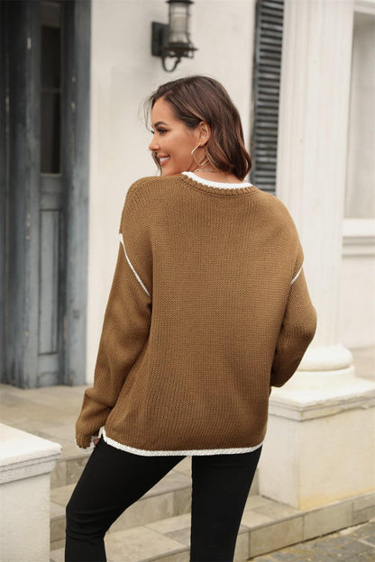 Long Sleeve Waffle-Knit Sweater - Olive Ave