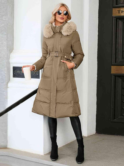 Longline Hooded Winter Coat with Pockets - Olive Ave