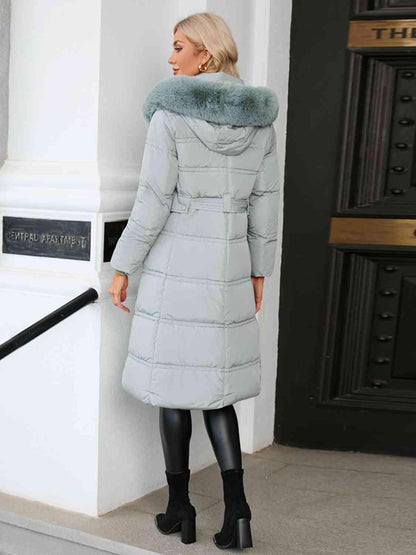 Longline Hooded Winter Coat with Pockets - Olive Ave