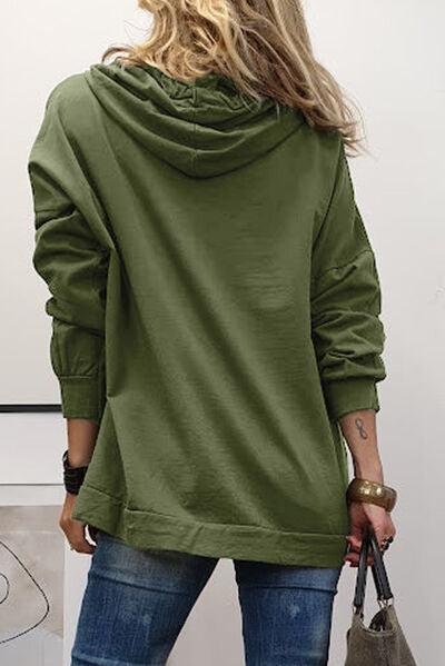 LOVE Drawstring Dropped Shoulder Hoodie - Olive Ave