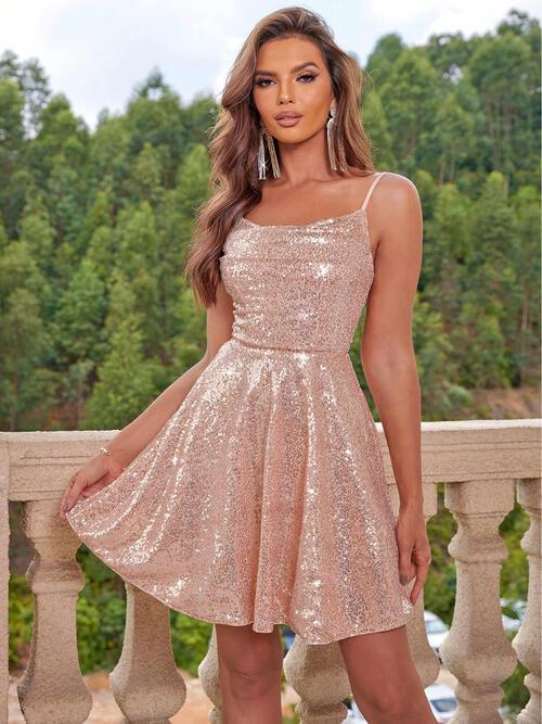 Macie Sequin Lace Up Cami Dress - Olive Ave