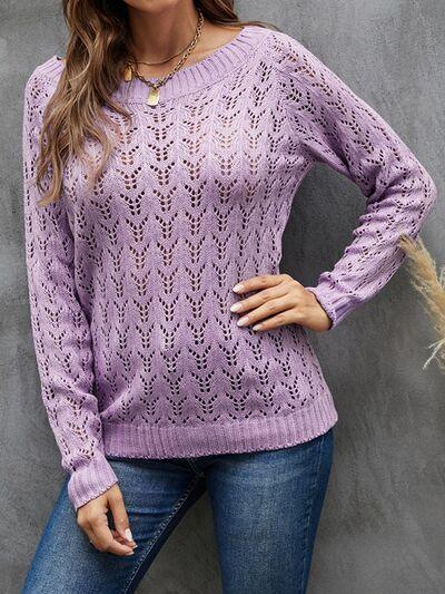 Openwork Long Sleeve Sweater in 3 Colors - Olive Ave
