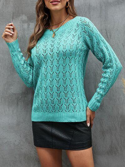 Openwork Long Sleeve Sweater in 3 Colors - Olive Ave