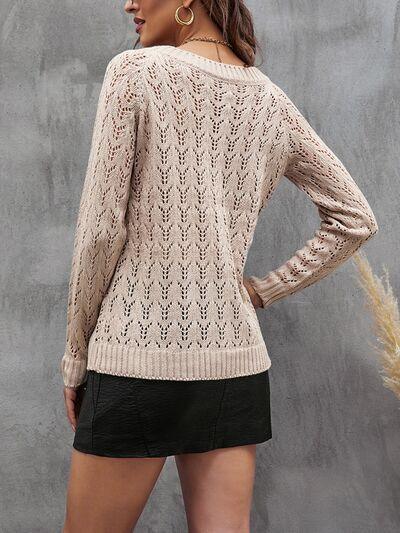 Openwork Long Sleeve Sweater in 3 Colors - Olive Ave