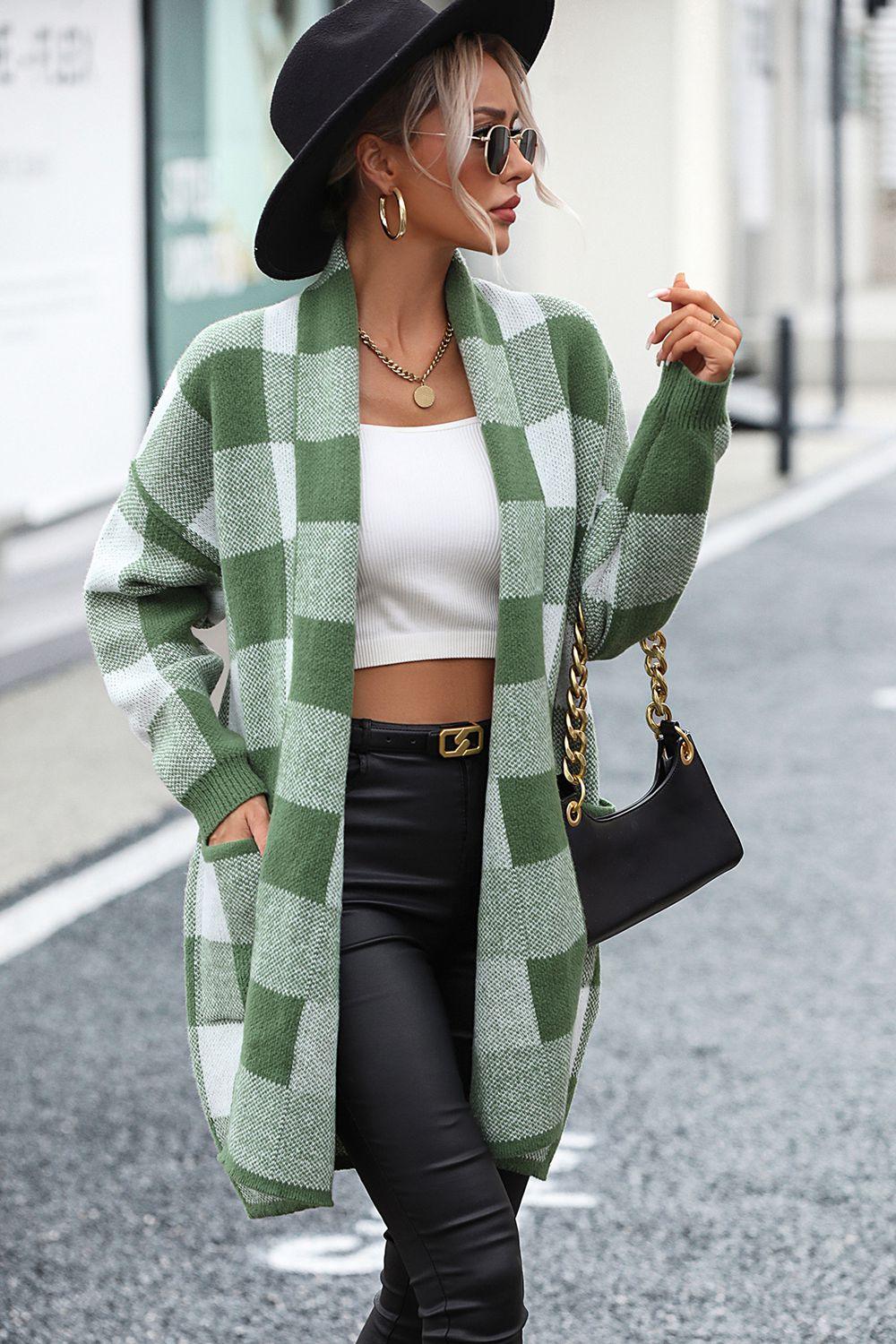 Plaid Cardigan with Pocket in 4 Colors - Olive Ave
