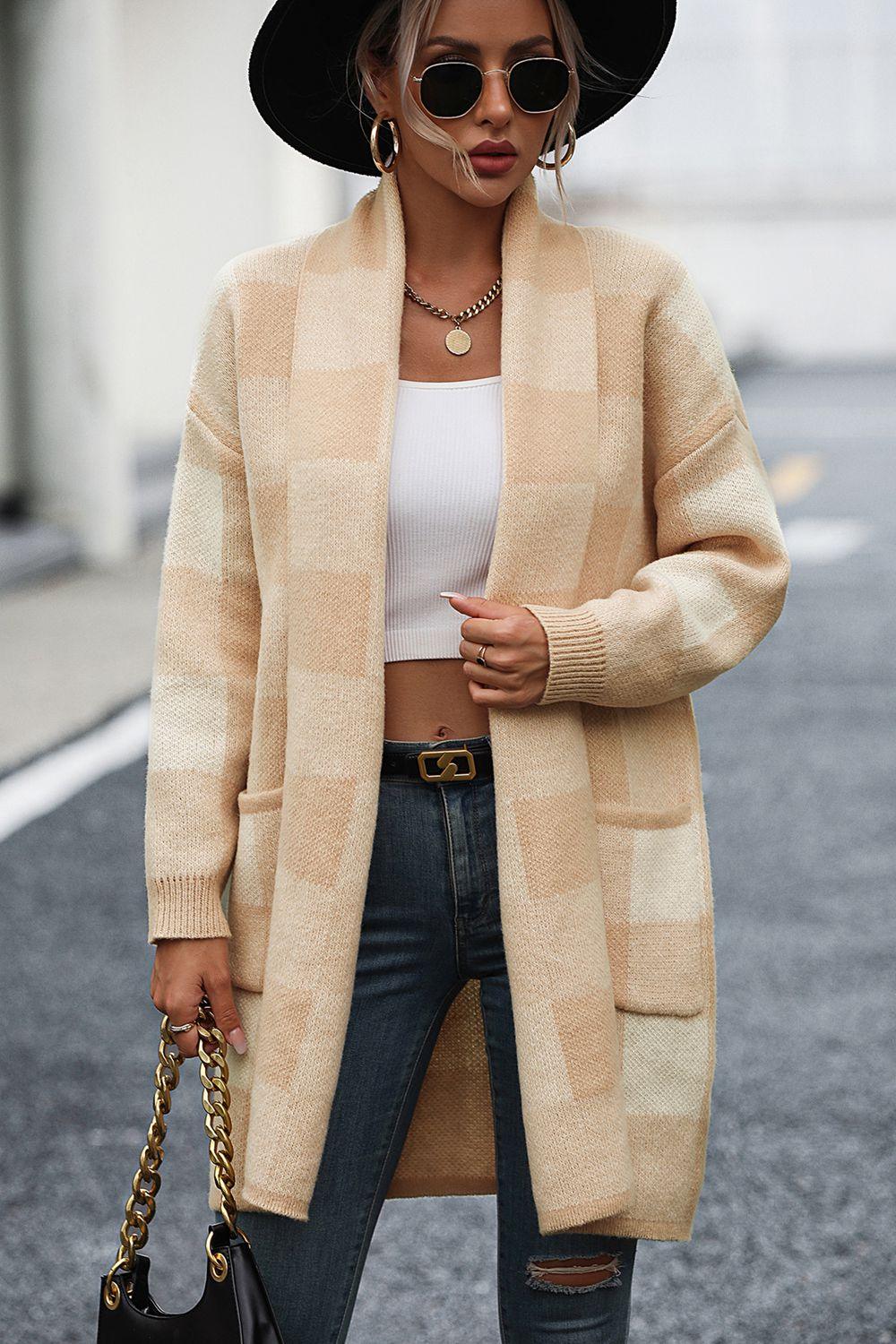 Plaid Cardigan with Pocket in 4 Colors - Olive Ave
