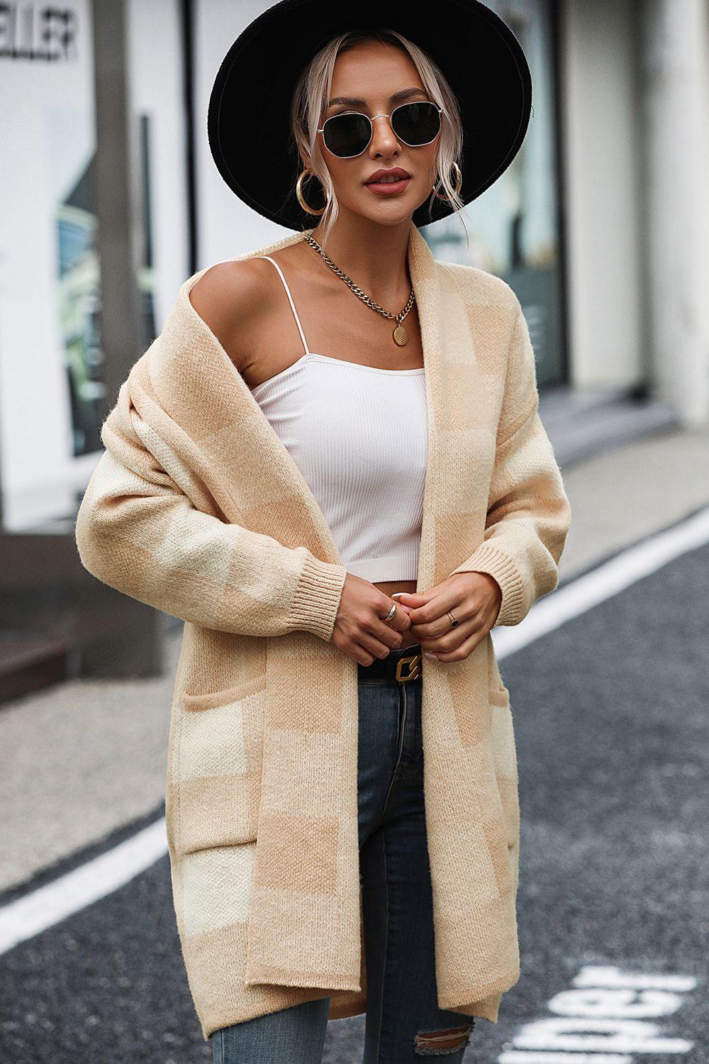 Plaid Cardigan with Pocket in 4 Colors - Olive Ave