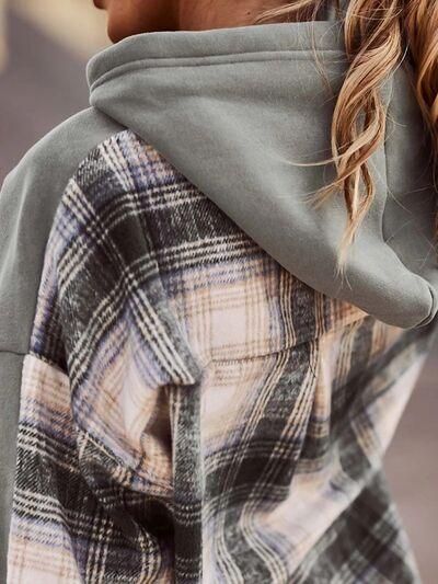 Plaid Drawstring Hoodie in 3 Colors - Olive Ave