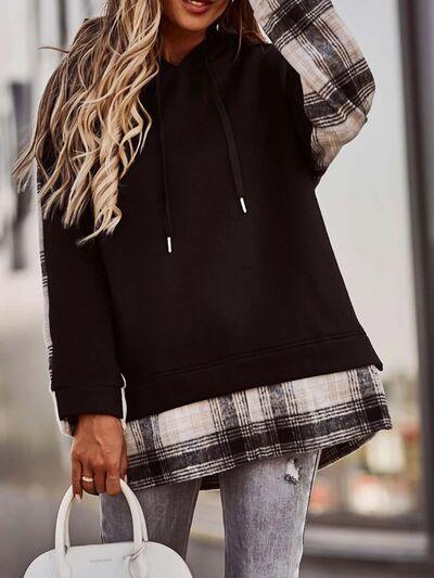 Plaid Drawstring Hoodie in 3 Colors - Olive Ave