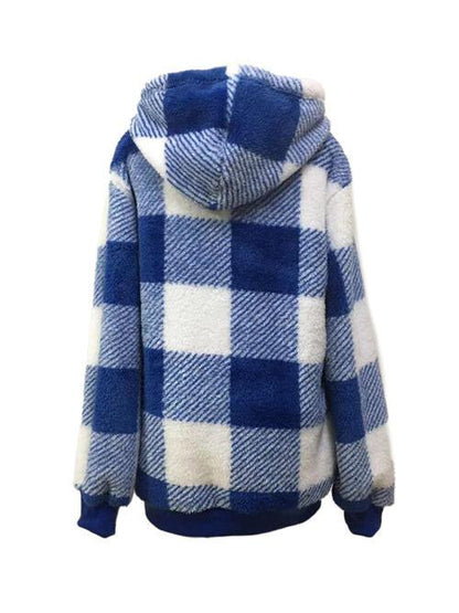 Plaid Half Zip Drawstring Hoodie - Olive Ave