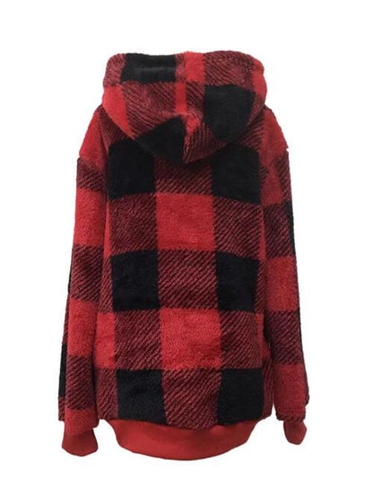 Plaid Half Zip Drawstring Hoodie - Olive Ave