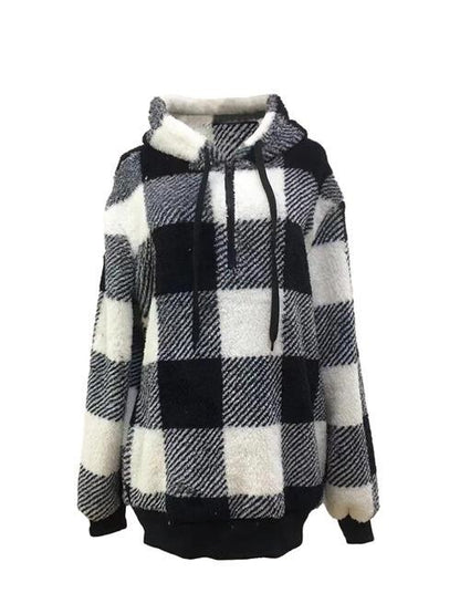 Plaid Half Zip Drawstring Hoodie - Olive Ave