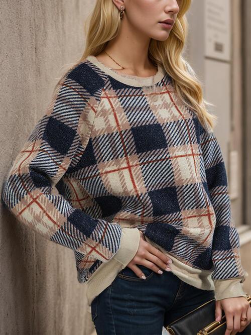 Plaid Long Sleeve Sweatshirt - Olive Ave