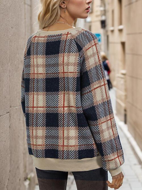 Plaid Long Sleeve Sweatshirt - Olive Ave