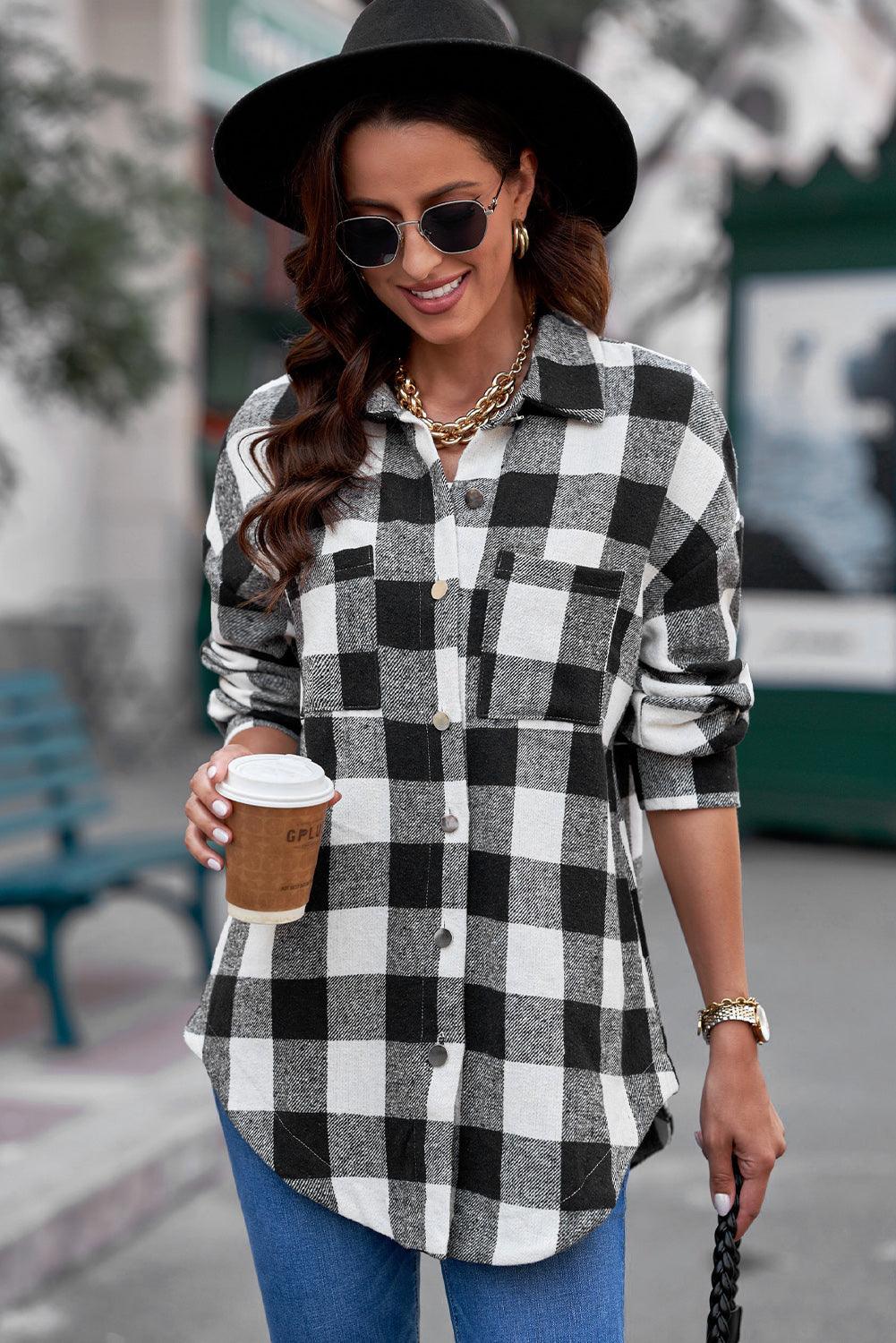 Plaid Longline Shirt Jacket - Olive Ave