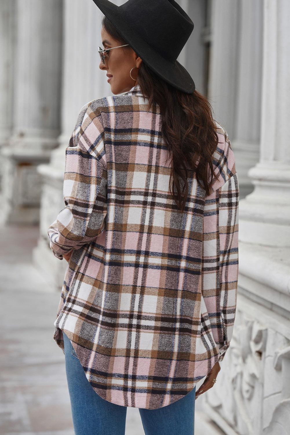 Plaid Longline Shirt Jacket - Olive Ave