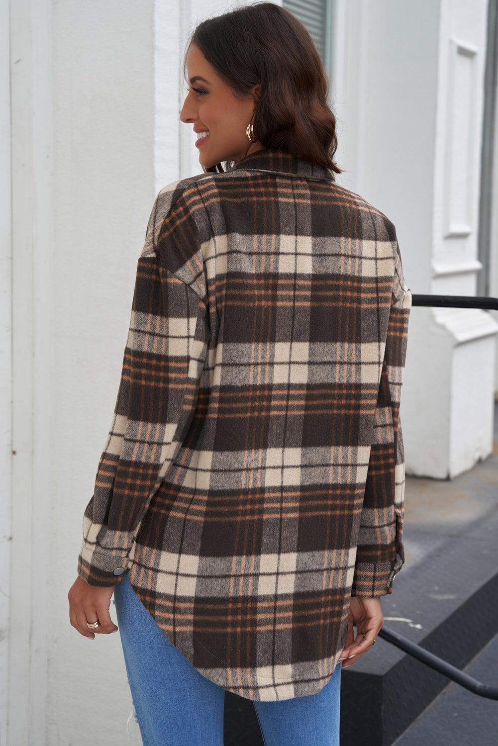 Plaid Longline Shirt Jacket - Olive Ave