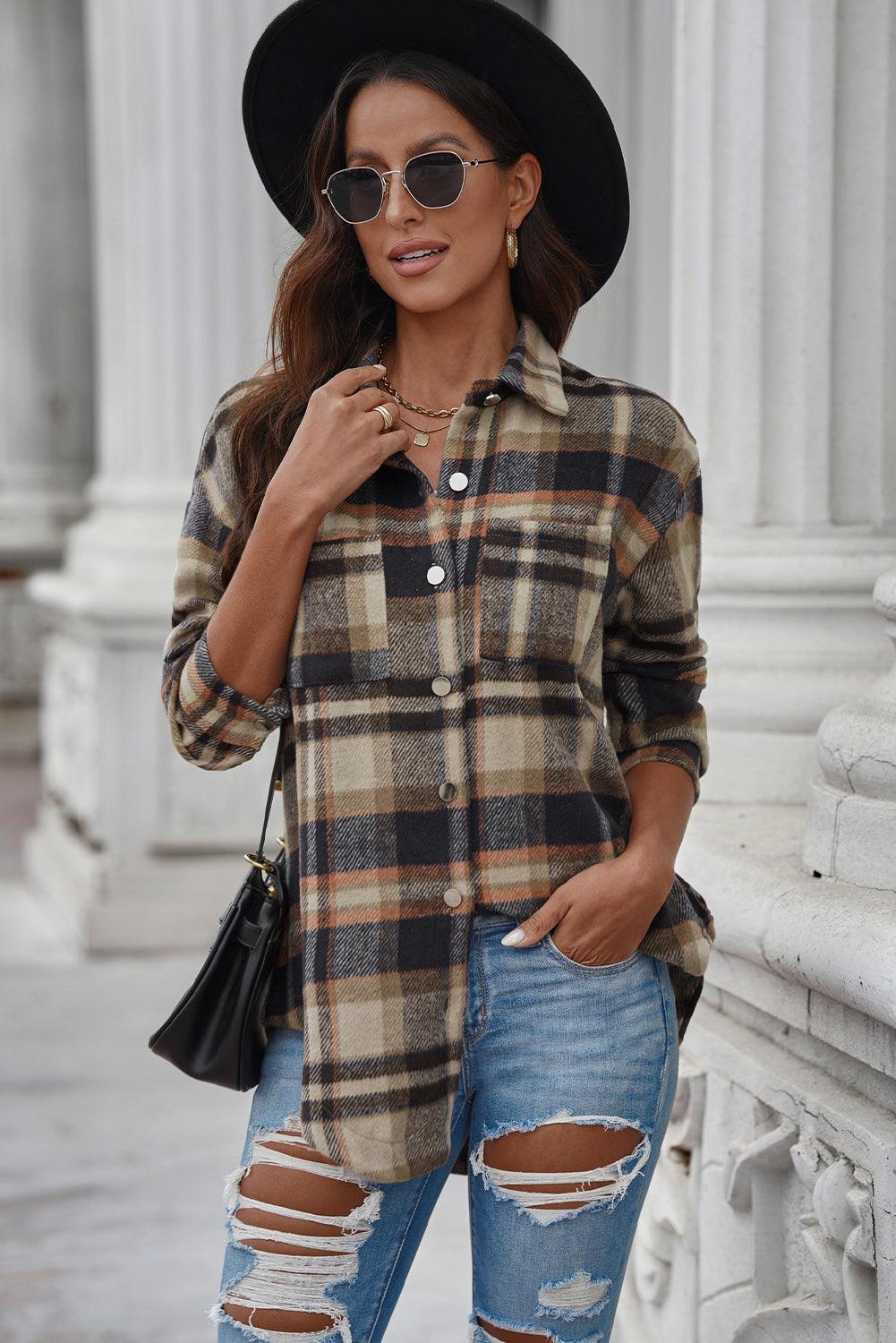 Plaid Longline Shirt Jacket - Olive Ave