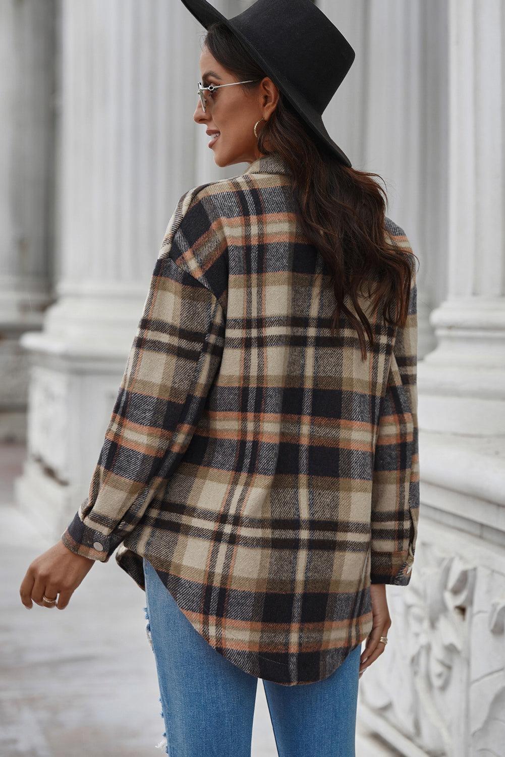 Plaid Longline Shirt Jacket - Olive Ave