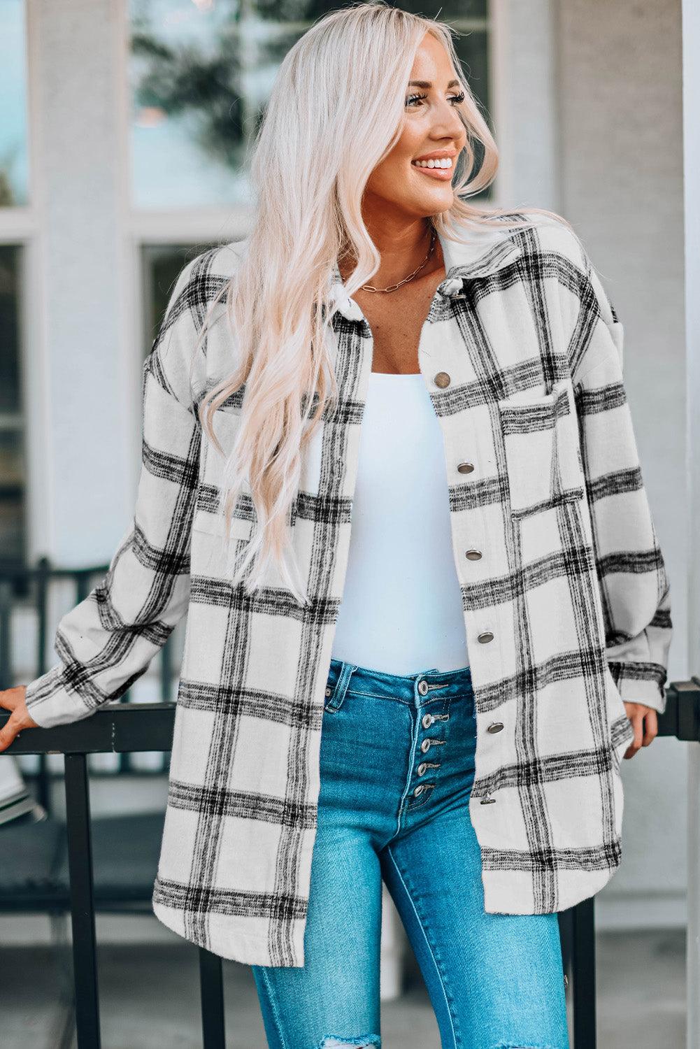 Plaid Longline Shirt Jacket - Olive Ave