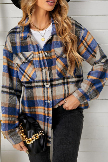 Plaid Pocketed Button Down Shacket - Olive Ave