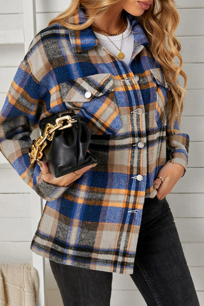 Plaid Pocketed Button Down Shacket - Olive Ave