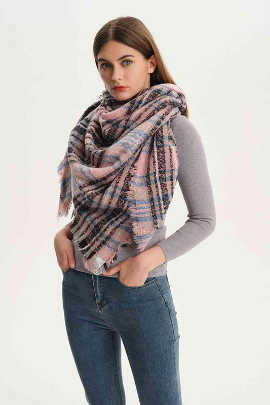 Plaid Raw Hem Wrap and Scarf - Olive Ave