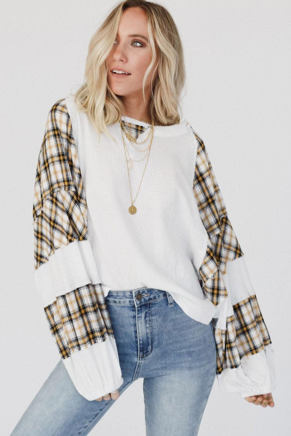 Plaid Sleeve Top - Olive Ave