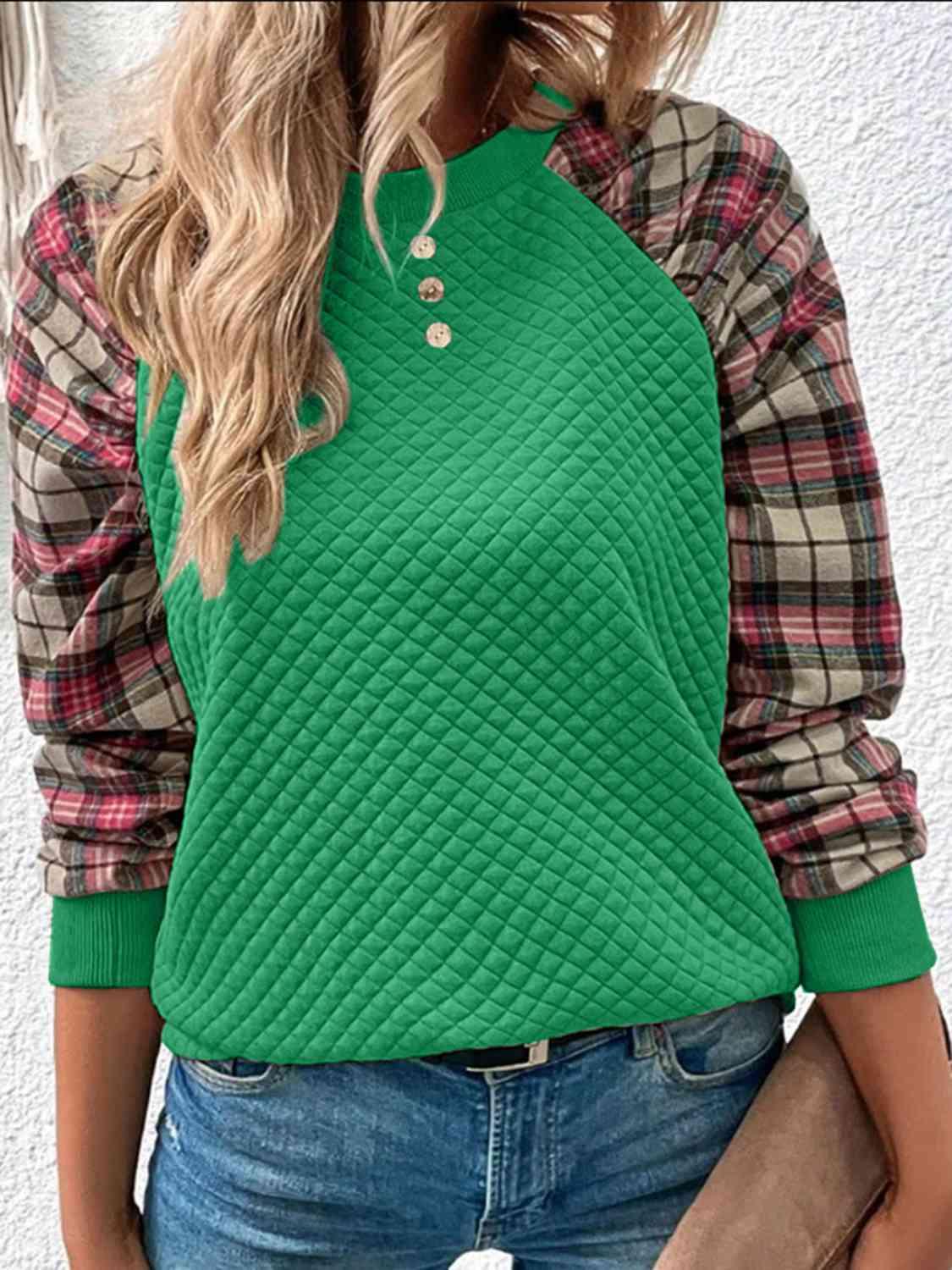 Plaid Sleeve Top - Olive Ave