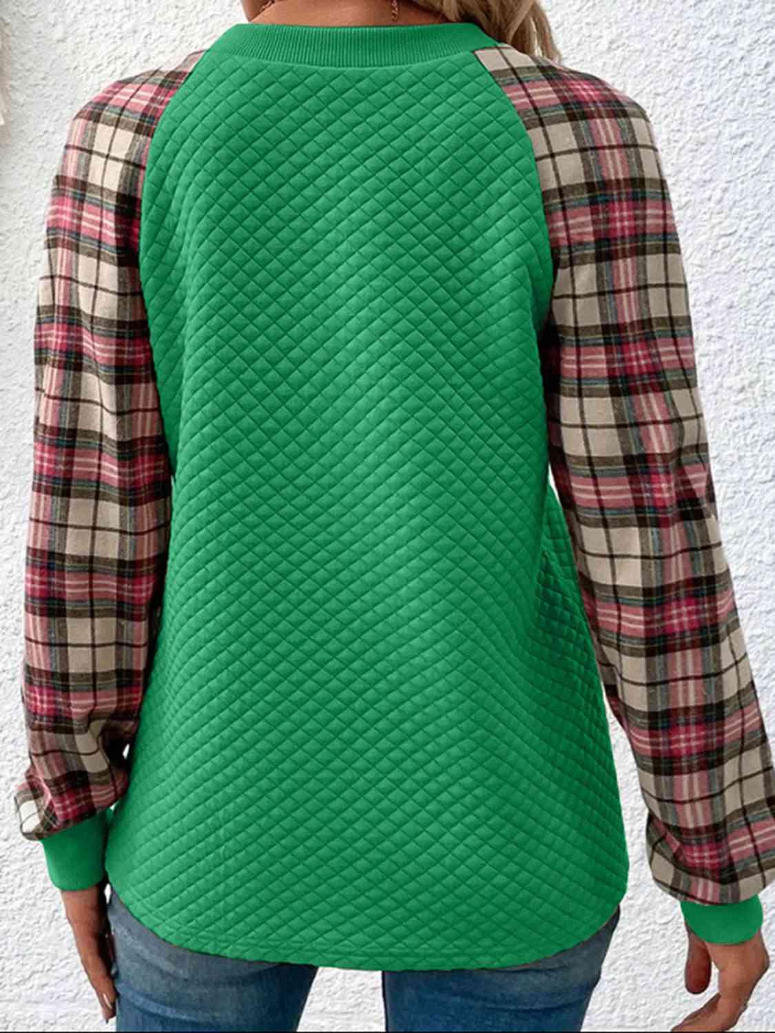 Plaid Sleeve Top - Olive Ave