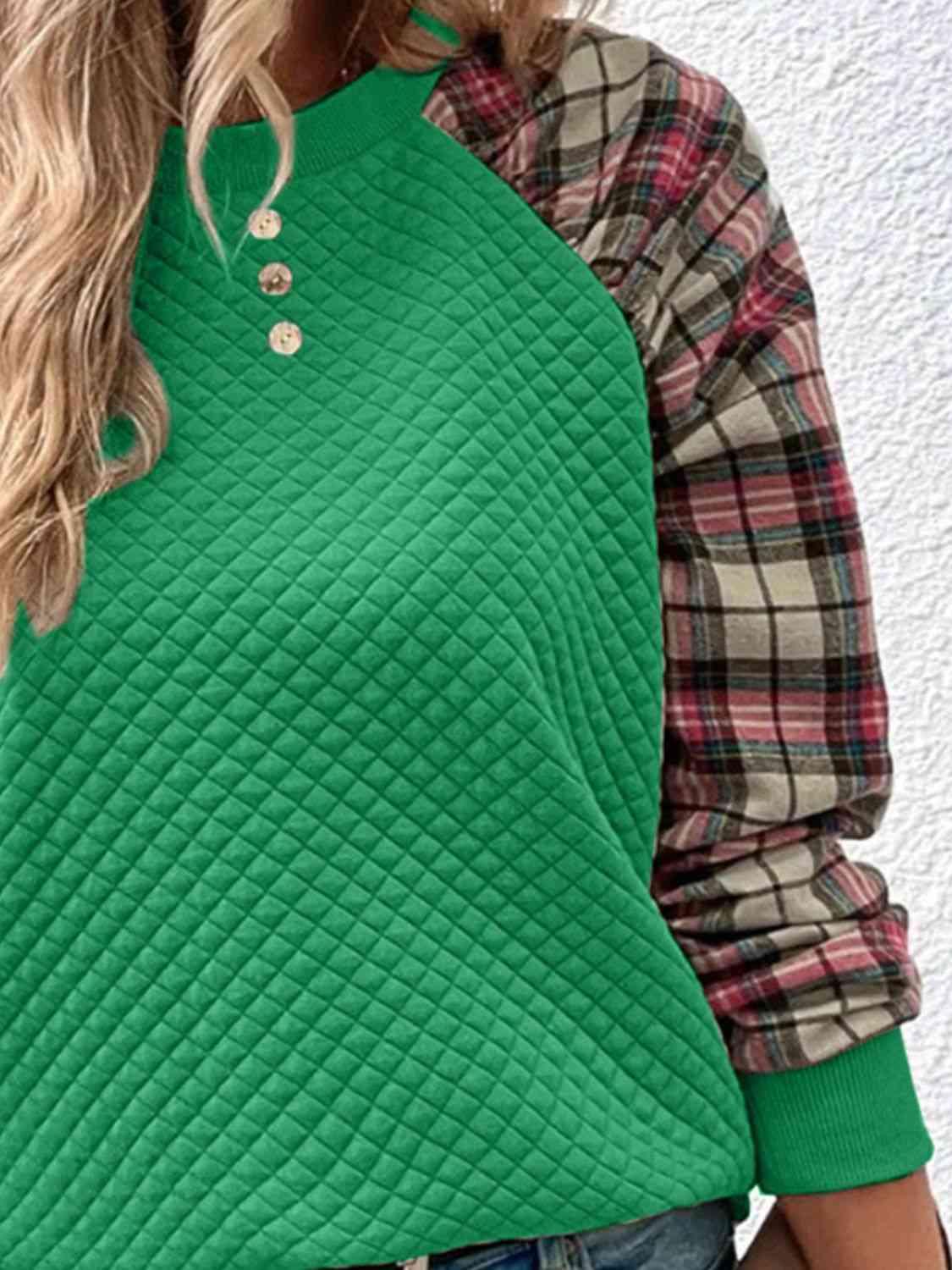 Plaid Sleeve Top - Olive Ave