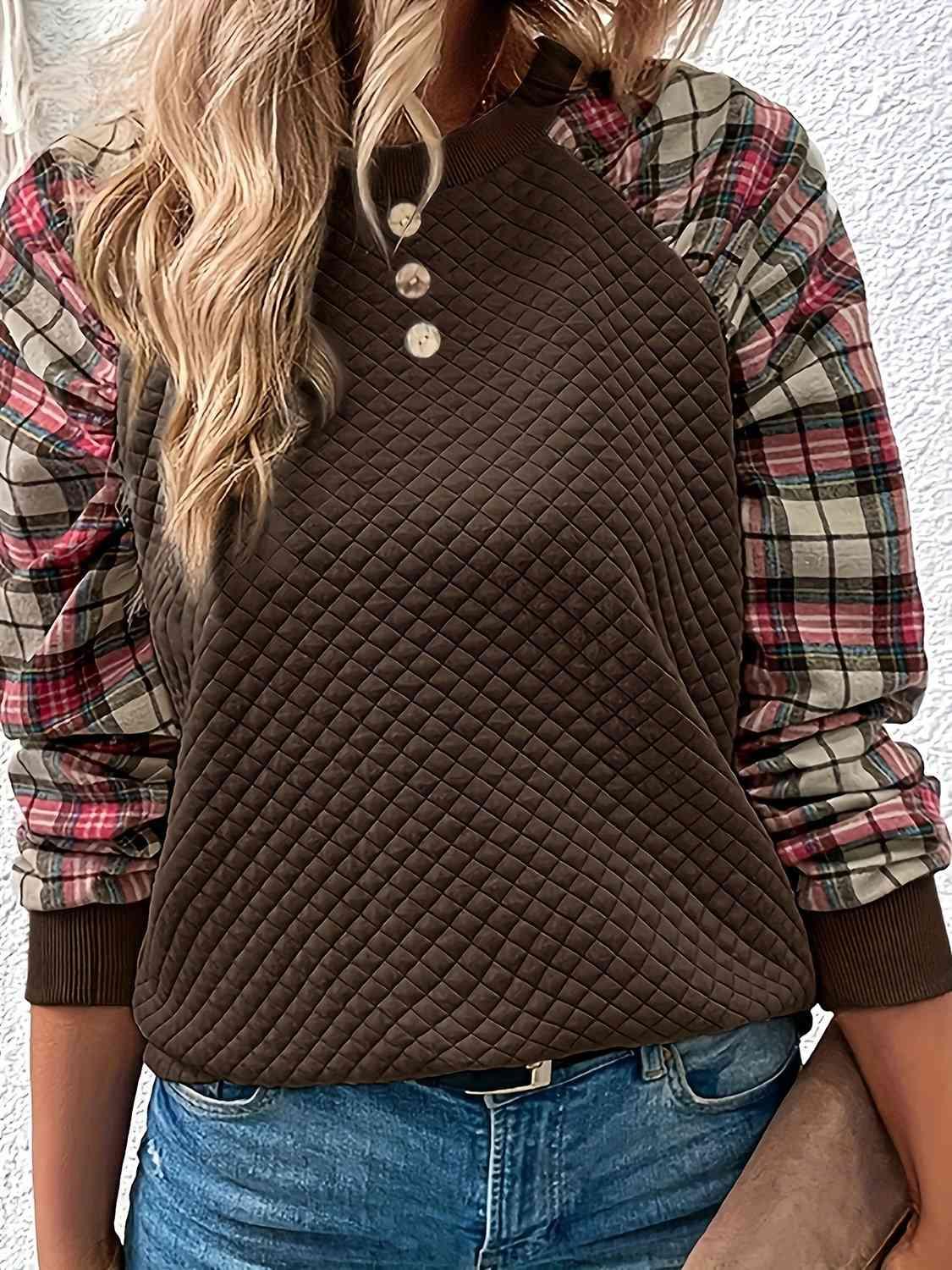 Plaid Sleeve Top - Olive Ave