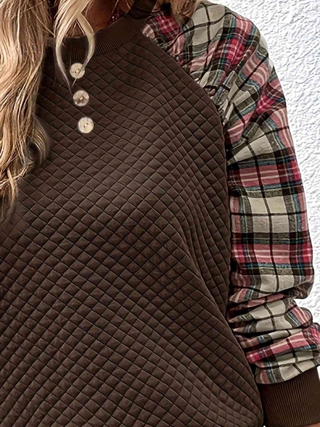 Plaid Sleeve Top - Olive Ave