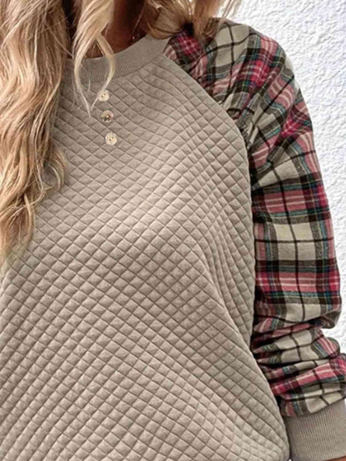 Plaid Sleeve Top - Olive Ave