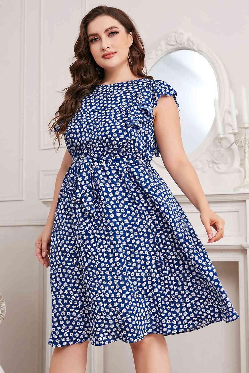 Plus Size Dot Tie Waist Dress - Olive Ave