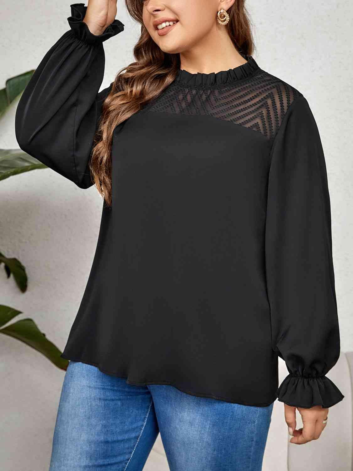 Plus Size Flounce Sleeve Blouse - Olive Ave