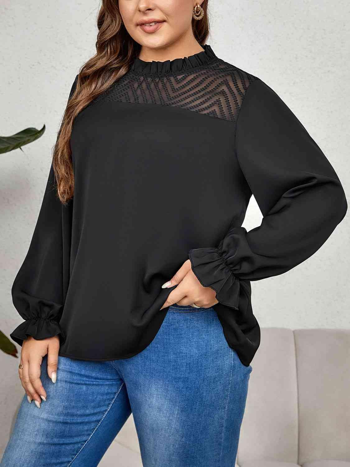 Plus Size Flounce Sleeve Blouse - Olive Ave