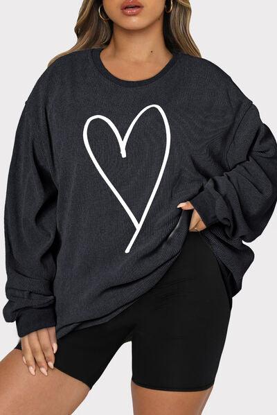 Plus Size Heart Ribbed Sweatshirt - Olive Ave