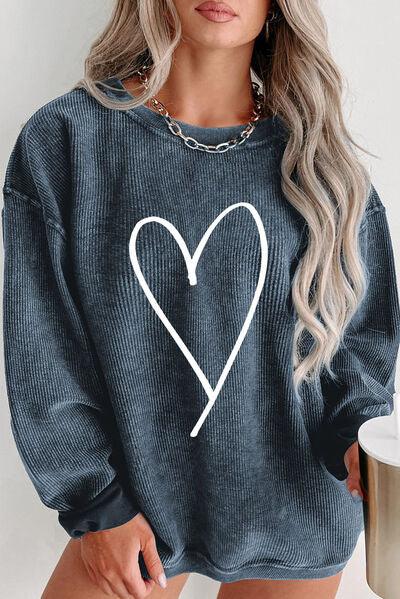 Plus Size Heart Ribbed Sweatshirt - Olive Ave