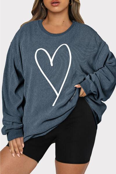 Plus Size Heart Ribbed Sweatshirt - Olive Ave