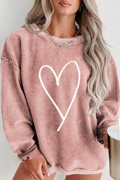 Plus Size Heart Ribbed Sweatshirt - Olive Ave