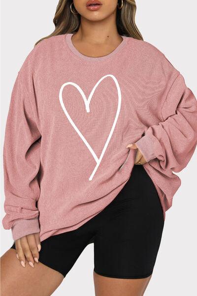 Plus Size Heart Ribbed Sweatshirt - Olive Ave