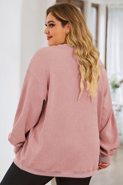 Plus Size Heart Ribbed Sweatshirt - Olive Ave