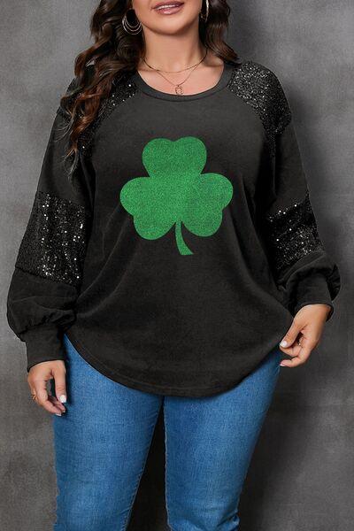 Plus Size Lucky Clover Sequin Blouse - Olive Ave