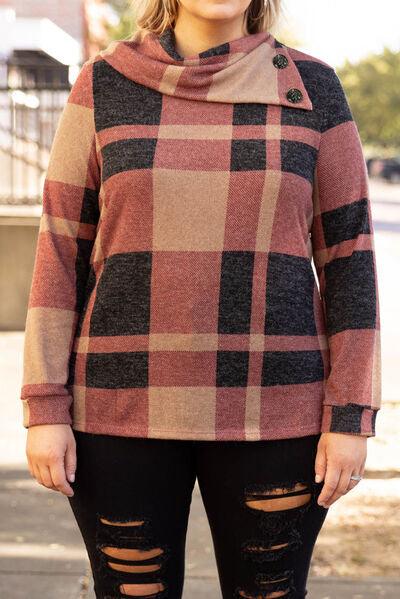 Plus Size Plaid Cowl Neck Top - Olive Ave