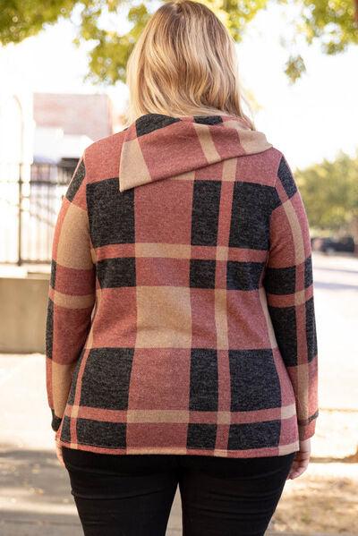 Plus Size Plaid Cowl Neck Top - Olive Ave