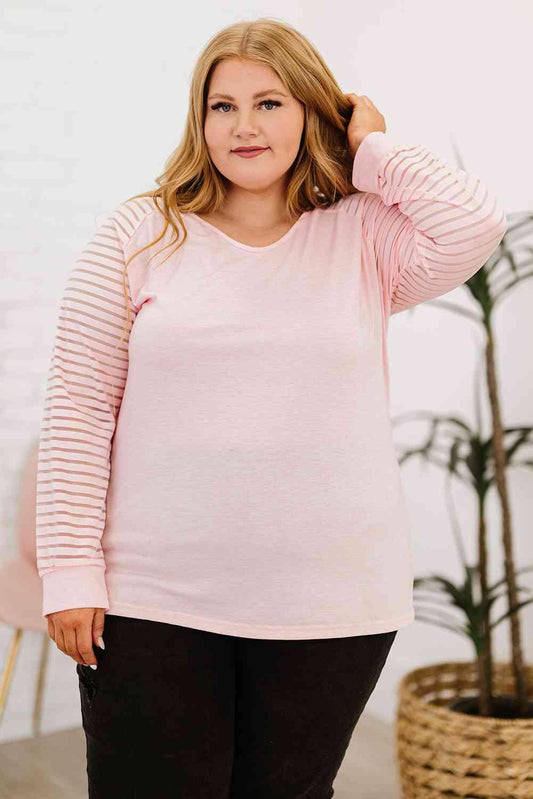 Plus Size Sheer Striped Sleeve Top - Olive Ave