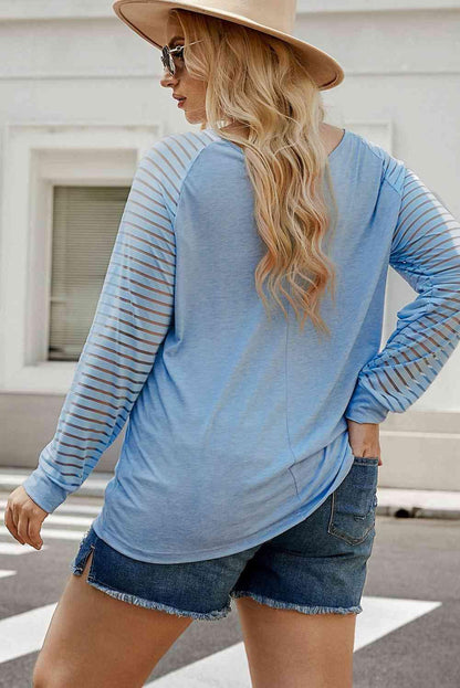 Plus Size Sheer Striped Sleeve Top - Olive Ave